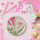  Manuscript Parrot Tulp Art Roze Vrijgezellenfeest Papieren Bordje (Feest)