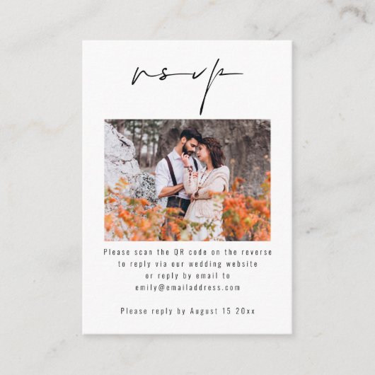 Manuscript Photo QR Code Wedding RSVP Informatiekaartje (Voorkant)