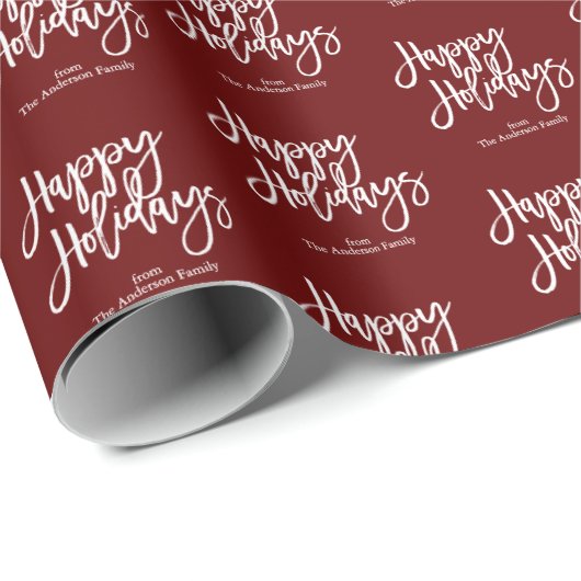 Manuscript Prettige feestdagen Burgundy Red Kerstm Cadeaupapier (Rol Hoek)