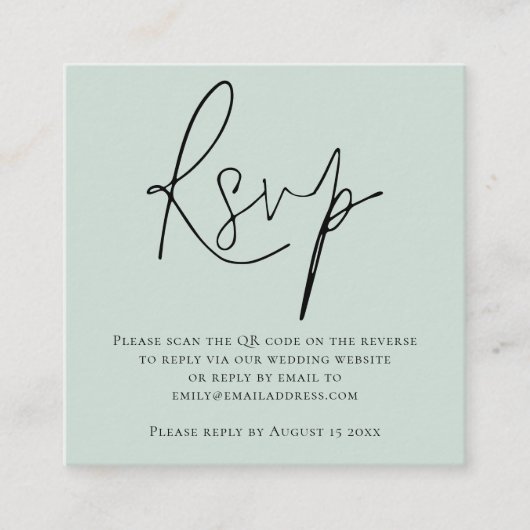Manuscript QR Code Mint Green Wedding RSVP Informatiekaartje (Voorkant)