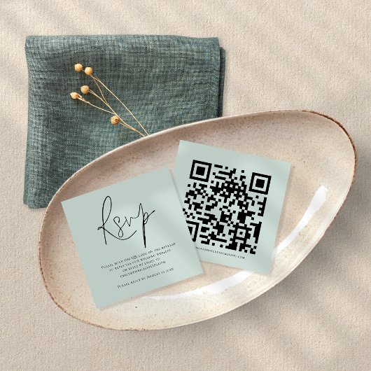 Manuscript QR Code Mint Green Wedding RSVP Informatiekaartje