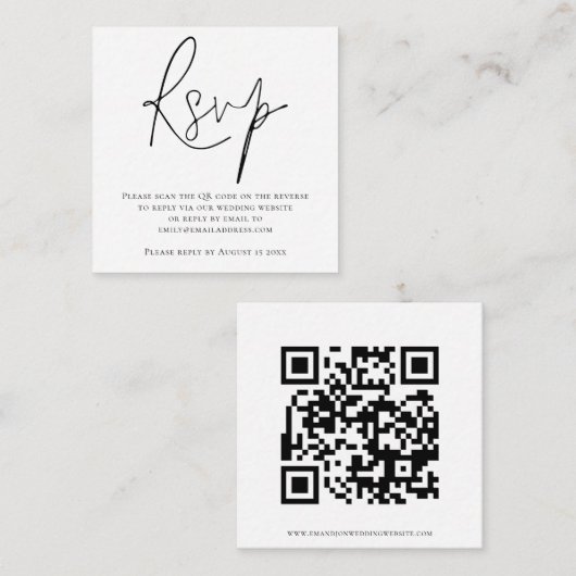 Manuscript QR Code Weddenschap Black White RSVP En Informatiekaartje (Voorkant / Achterkant)