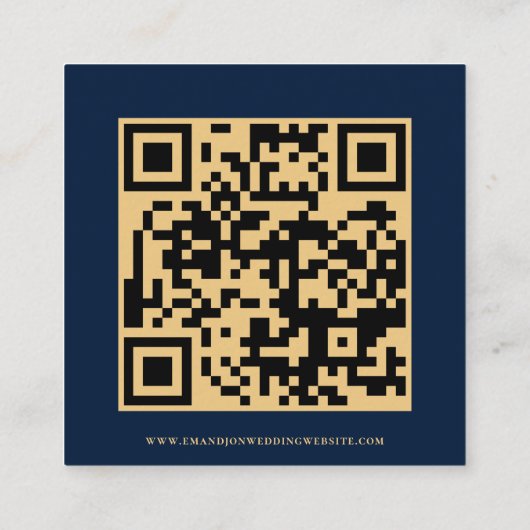 Manuscript QR Code Weddenschap Gold Navy Blue RSVP Informatiekaartje (Achterkant)
