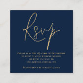 Manuscript QR Code Weddenschap Gold Navy Blue RSVP Informatiekaartje (Voorkant)