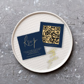 Manuscript QR Code Weddenschap Gold Navy Blue RSVP Informatiekaartje
