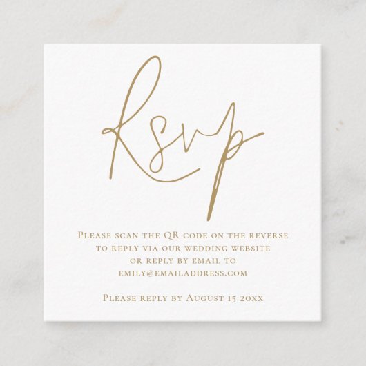 Manuscript QR Code Weddenschap Gold White RSVP Enc Informatiekaartje (Voorkant)