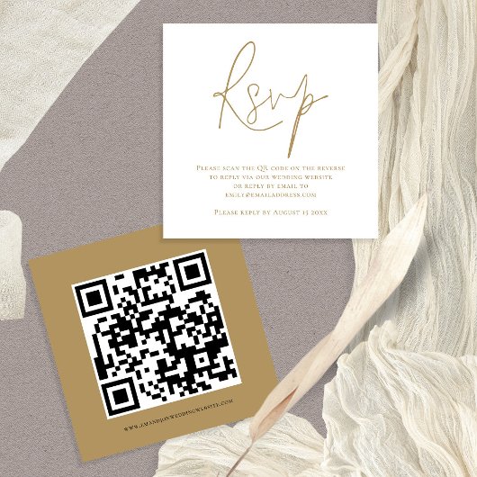 Manuscript QR Code Weddenschap Gold White RSVP Enc Informatiekaartje