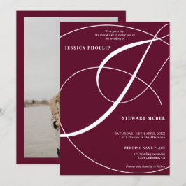 Manuscript red burgundy photokalligraphy bruiloft kaart