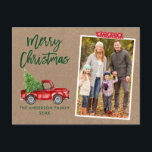 Manuscript Red Craft Tape-penseel Truck Kraft met  Briefkaart<br><div class="desc">Moderne Waterverf  rood vrachtwagen voor penseelscript met kerstboom Vrolijk kerstfeest Foto Briefkaart - Robuust Kraft Paper,  Red Snowflake-tape</div>