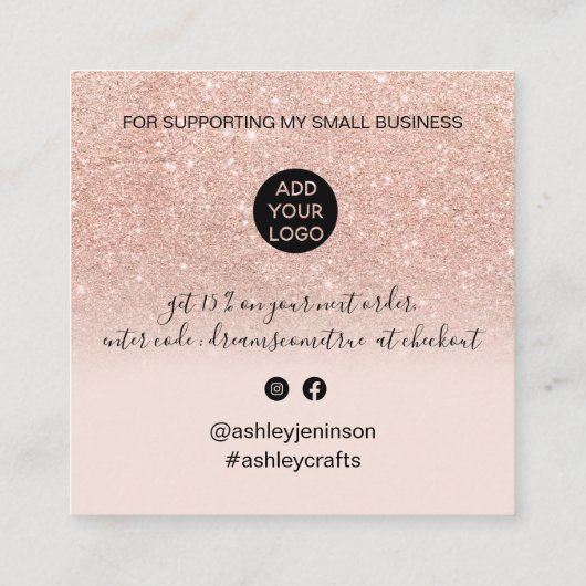 Manuscript roos goud glitter ombre orde dank u vierkante visitekaartje (Achterkant)