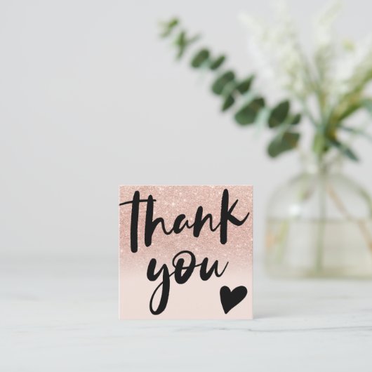 Manuscript roos goud glitter ombre orde dank u vierkante visitekaartje (Staand voorkant)