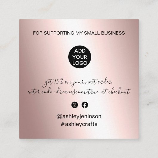 Manuscript roos goud metaalachtige orde dank u vierkante visitekaartje (Achterkant)