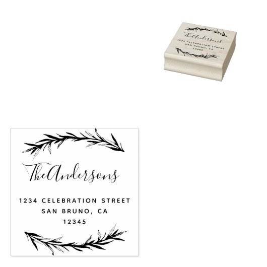 Manuscript & Rosemary | Botanisch retouradres Rubberstempel (Gestempeld)