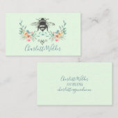 Manuscript Signature Personalized Bee Floral Green Contactkaartje (Voorkant / Achterkant)