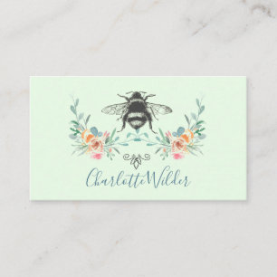 Manuscript Signature Personalized Bee Floral Green Contactkaartje
