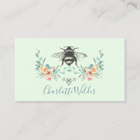 Manuscript Signature Personalized Bee Floral Green Contactkaartje (Voorkant)