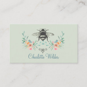 Manuscript Signature Personalized Bee Floral Green Contactkaartje