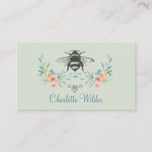 Manuscript Signature Personalized Bee Floral Green Contactkaartje (Voorkant)