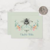 Manuscript Signature Personalized Bee Floral Green Notitiekaartje (Voorkant / Achterkant in situ)