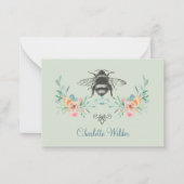 Manuscript Signature Personalized Bee Floral Green Notitiekaartje (Voorkant)