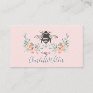 Manuscript Signature Personalized Bee Floral Pink Contactkaartje