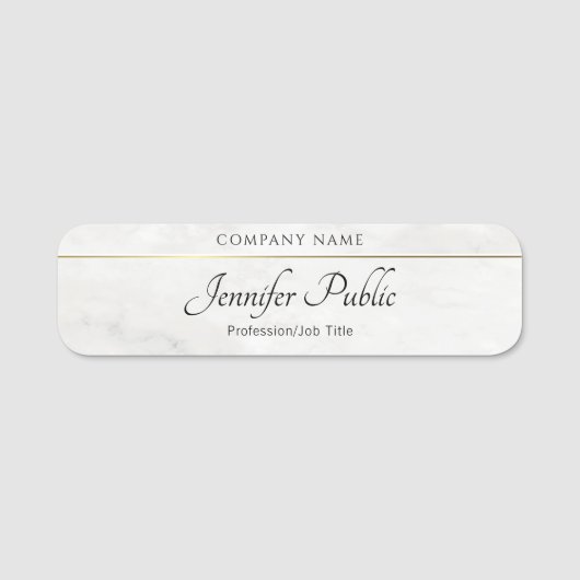Manuscript Sjabloon White Marble Gold Typography Naamplaatje (Voorkant)