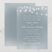 Manuscript Stusty Blue White String Lights Wedding Kaart (Voorkant / Achterkant)
