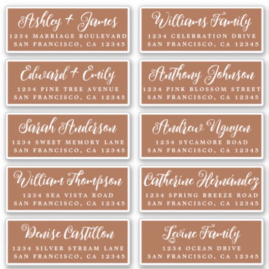 Manuscript TerraCotta Wedding Guest Adresetiketten Sticker (Voorkant)