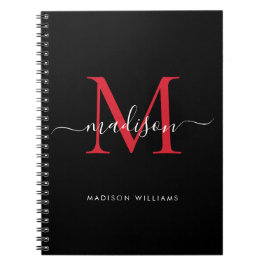 Manuscript Trendy Black Burgundy Red Monogram Notitieboek