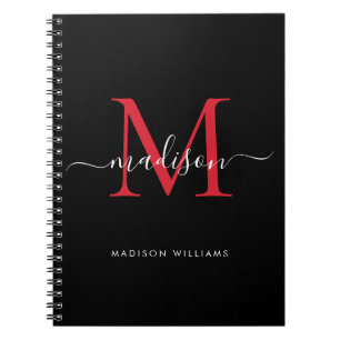 Manuscript Trendy Black Burgundy Red Monogram Notitieboek