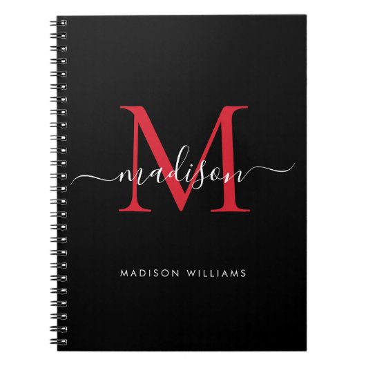 Manuscript Trendy Black Burgundy Red Monogram Notitieboek (Voorkant)