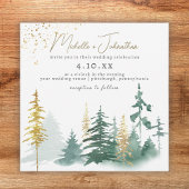Manuscript Trendy Gold Green Forest Rustic Wedding Kaart
