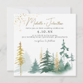 Manuscript Trendy Gold Green Forest Rustic Wedding Kaart (Voorkant)
