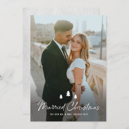 Manuscript trouwde kerstbomen Weddenfoto Feestdagenkaart (Voorkant / Achterkant)