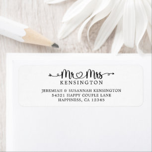 Manuscript Typografie de heer Mrs Wedding Return A Etiket