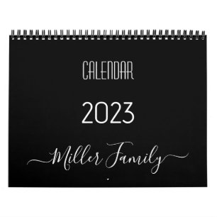 Manuscript Typografie Familienaam Black & White 20 Kalender