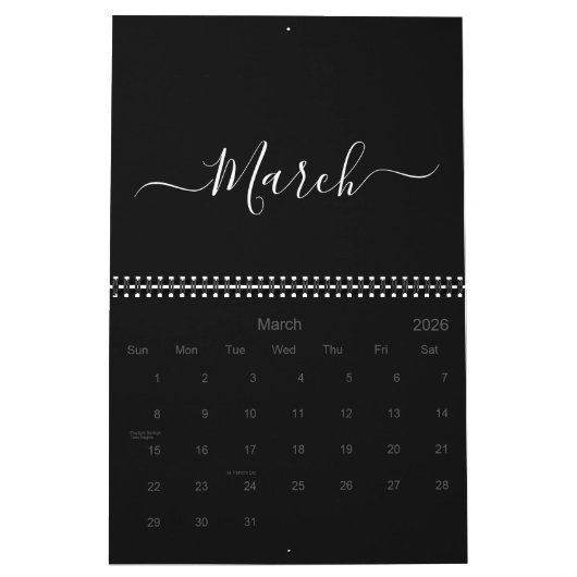 Manuscript Typografie Familienaam Black & White 20 Kalender (Mar 2026)