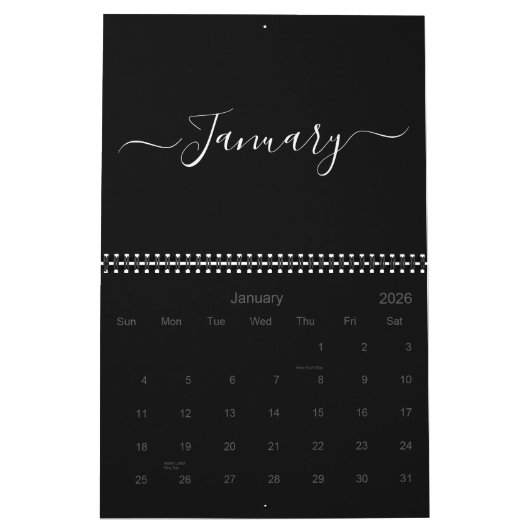 Manuscript Typografie Familienaam Black & White 20 Kalender (Jan 2026)