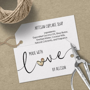Manuscript Typografie Gold Heart gemaakt met Love  Cadeaulabel