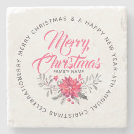 Manuscript Typografie Merry Kerstal Bouquet Stenen Onderzetter