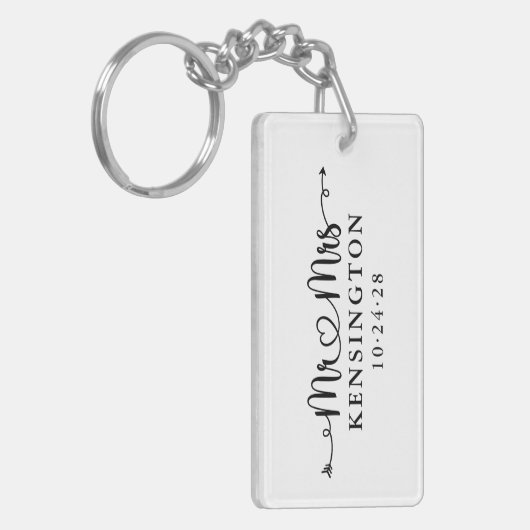 Manuscript Typografie Mr Mrs Wedding Foto Sleutelhanger (Voorkant Links)