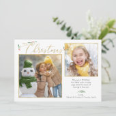 Manuscript Typography Minimalist 2-Photo Gold & Wh Feestdagenkaart (Staand voorkant)