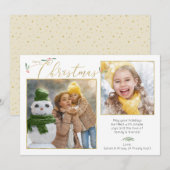 Manuscript Typography Minimalist 2-Photo Gold & Wh Feestdagenkaart (Voorkant / Achterkant)