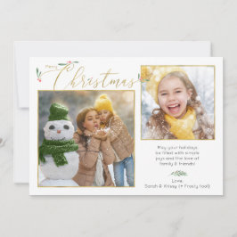 Manuscript Typography Minimalist 2-Photo Gold & Wh Feestdagenkaart