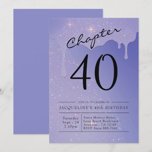 Manuscript van 40th Birthday Glitter Kaart (Voorkant / Achterkant)