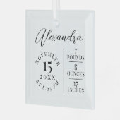 Manuscript van de Naam van de baby & de Witte Sleu Glas Ornament (Voorkant links)