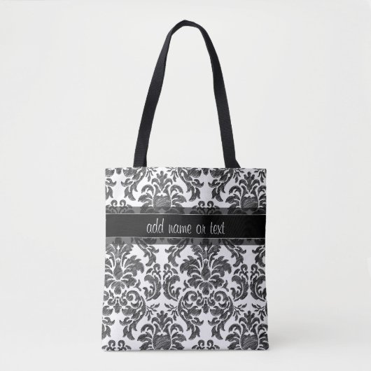 Manuscript van het DamasPatroon van het zwarte en Tote Bag (Voorkant)