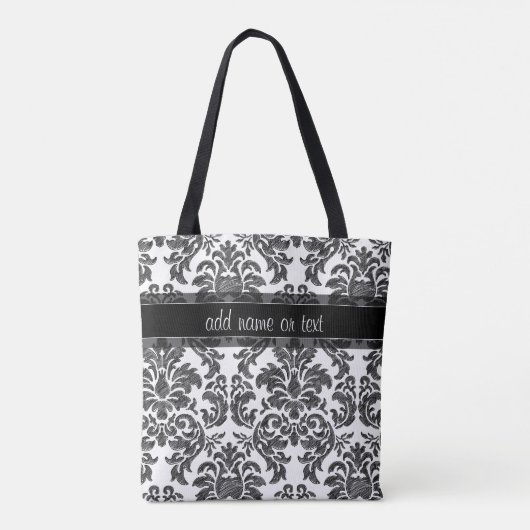 Manuscript van het DamasPatroon van het zwarte en Tote Bag (Achterkant)