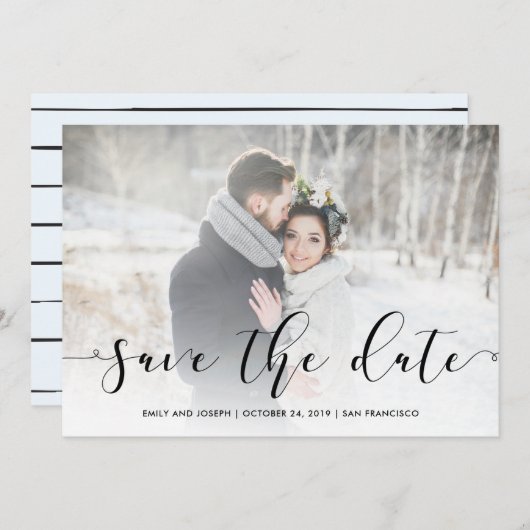 Manuscript van het verlies | Zwart sparen de Datum Save The Date (Voorkant / Achterkant)