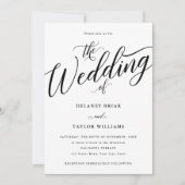 Manuscript Vlourish Modern Black and White Wedding Kaart (Voorkant)